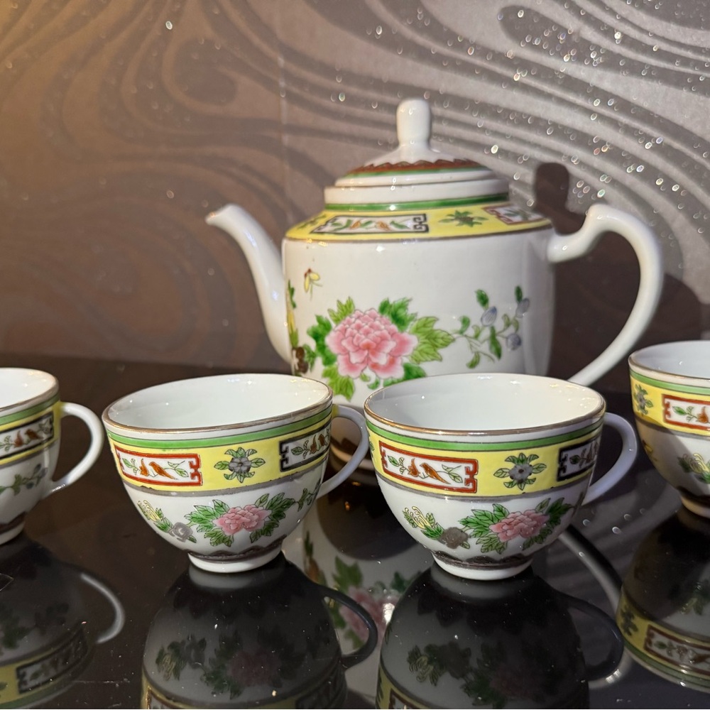 Vintage Chinese porcelain Jingdezhen Famile Rose pomegranate tea set 1960s - Picture 5 of 9